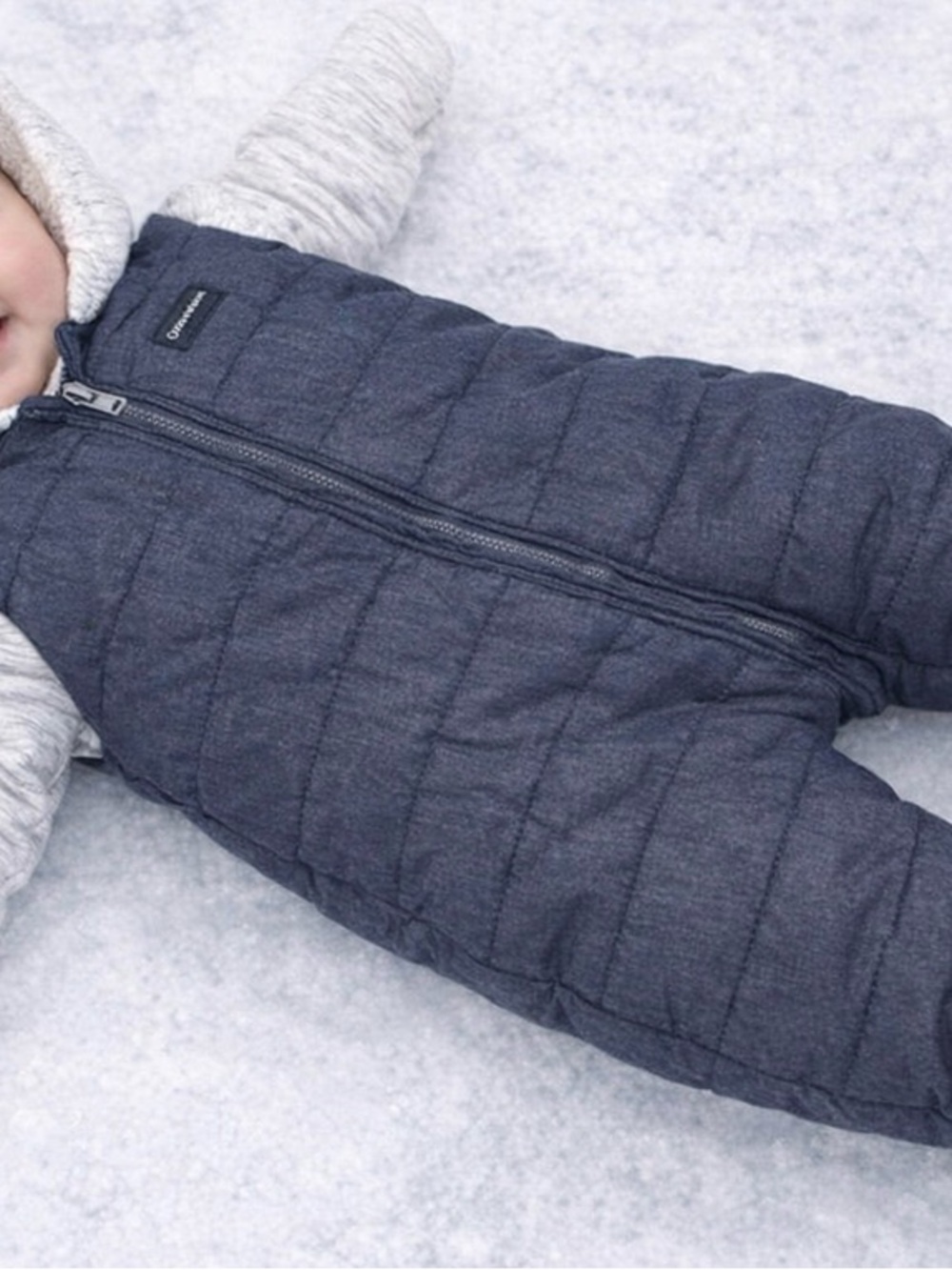 Calvin Klein Jeans Navy Puffer Snowsuit with Heather Gray Hood & Sleeves - Picture 2 of 8